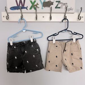 Set of 2 Childrens Place skull and crossbones pirate khaki embroidered shorts